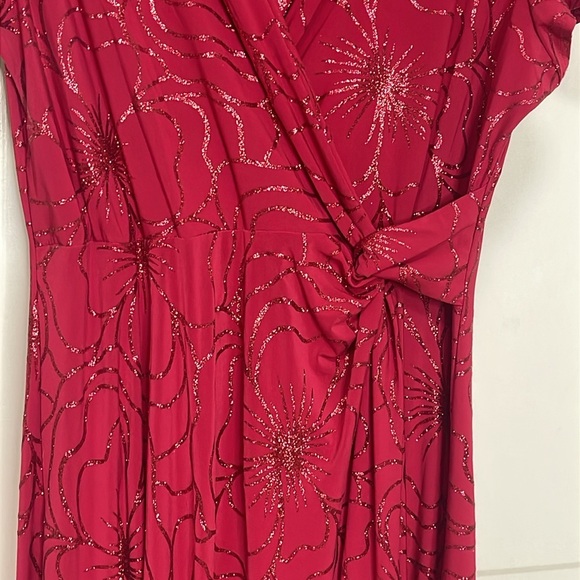 Perceptions New York Women’s Red Glitter Floral Midi Dress Fit Flare Size XL - Picture 3 of 11